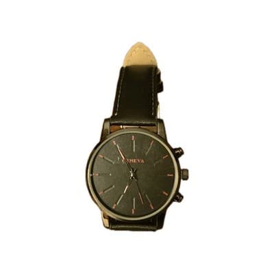 Geneva Quartz Analog watch Black Leather Band With Red Accents On Dial - Image 1