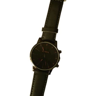 Geneva Quartz Analog watch Black Leather Band With Red Accents On Dial - Thumbnail 3