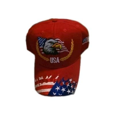 Red Adjustable Men's Baseball Cap Bald Eagle Flag USA Patriotic Casual One Size - Image 1