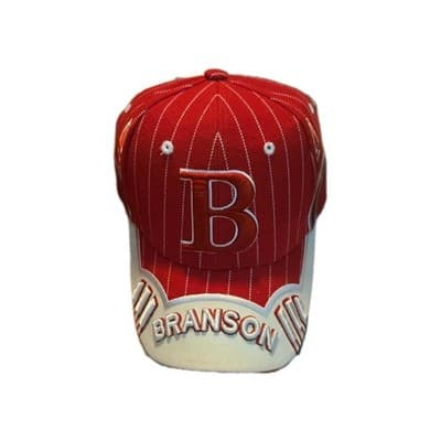 Branson Men’s Red/White Striped Baseball Cap Hat w/ Large B Logo - Image 1