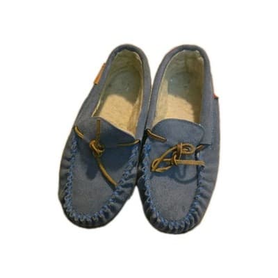 Blue Suede Moccasin Women's Slippers Bow Accent Lined Slip On Casual - Image 1