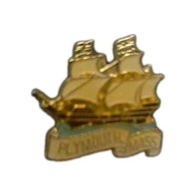 Plymouth Massachusetts Ship and Mask Design Collectible Pinback Pins Pinbacks - Image 1