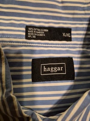 Haggar & George Men's XL Button-Up Shirts Blue Striped Brown Plaid Cotton - Thumbnail 2