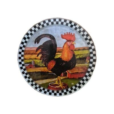 Vintage Rooster Collector Plate with Checkered Border, Farm Animal Theme - Image 1