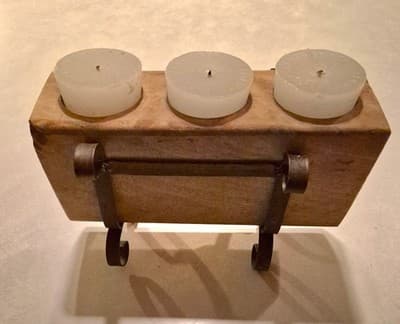 Rustic Wood and Metal Rectangular Freestanding Decorative Tea Light Holder - Thumbnail 2