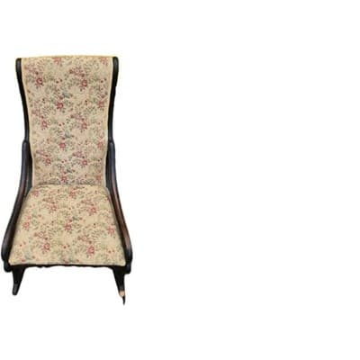 Upholstered Floral Fabric Rocking Chair w/ Dark Wood Frame, Beige Brown Red - Image 1
