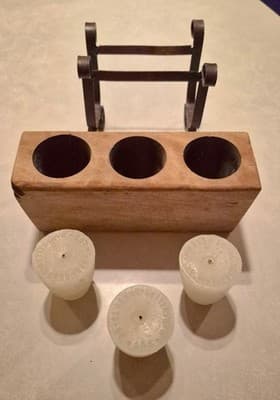 Rustic Wood and Metal Rectangular Freestanding Decorative Tea Light Holder - Image 1