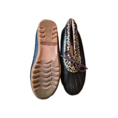 Sperry Women's Leopard Print Duck Shoes Lace Up Rubber Bow Accent - Image 1