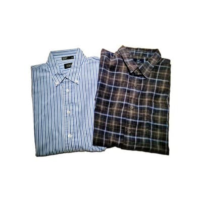 Haggar & George Men's XL Button-Up Shirts Blue Striped Brown Plaid Cotton - Image 1
