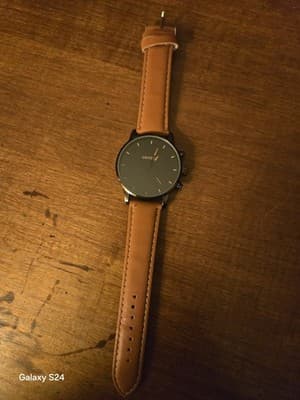 Geneva Men's Analog Wristwatch Black Dial Brown Leather Strap Stick Indexes - Thumbnail 3