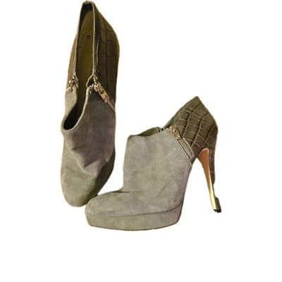 Michael Kors Gray Suede Alligator Print Platform Stiletto Closed Toe Heels - Image 1