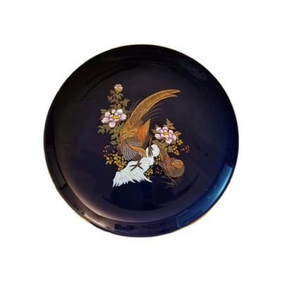 Japanese Blue Porcelain Decorative Set Vases Jar Plate Gold Bird Floral Design - Thumbnail 5