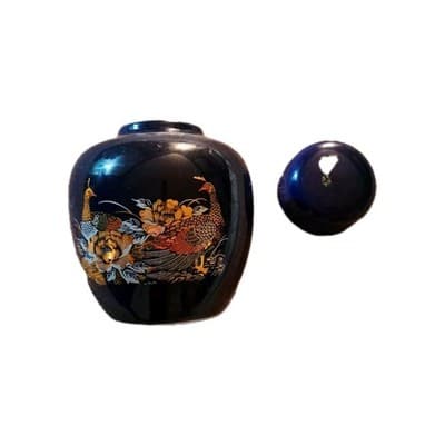 Japanese Blue Porcelain Decorative Set Vases Jar Plate Gold Bird Floral Design - Image 1