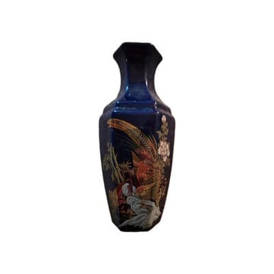 Japanese Blue Porcelain Decorative Set Vases Jar Plate Gold Bird Floral Design - Thumbnail 4