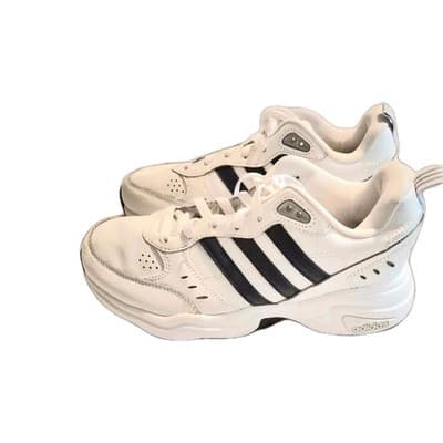 Men's Athletic Sneakers White Black Low Top Lace Up Leather - Image 1