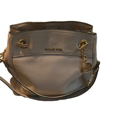 Michael Kors Beige Pebbled Leather Shoulder Bag Gold Hardware Bag Charm - Thumbnail 3