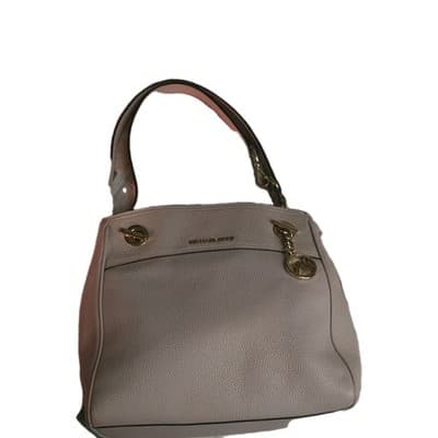 Michael Kors Beige Pebbled Leather Shoulder Bag Gold Hardware Bag Charm - Image 1