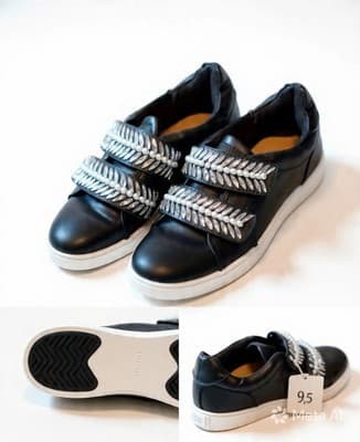 DIVANIV Men's Black Leather Hook & Loop Embellished Beaded Casual Sneaker 8.5 - Image 1