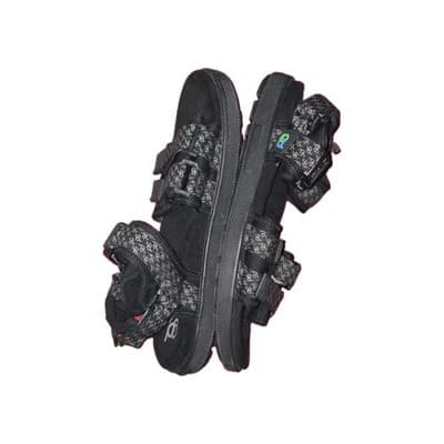 Men's Black Slide Sandals Hook & Loop Adjustable Multi-Strap Rubber Geometric - Thumbnail 4