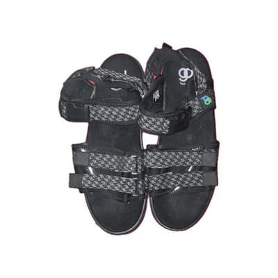 Men's Black Slide Sandals Hook & Loop Adjustable Multi-Strap Rubber Geometric - Image 1