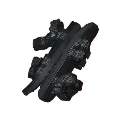 Men's Black Slide Sandals Hook & Loop Adjustable Multi-Strap Rubber Geometric - Thumbnail 3