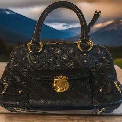 Marc Jacobs Black Quilted Satchel Gold Hardware Front Pocket Double Handles - Image 1