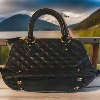 Marc Jacobs Black Quilted Satchel Gold Hardware Front Pocket Double Handles - Thumbnail 2