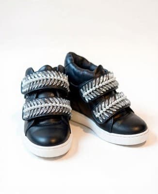 DIVANIV Men's Black Leather Hook & Loop Embellished Beaded Casual Sneaker 8.5 - Thumbnail 3