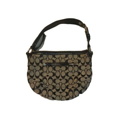 Coach Logo Pattern Shoulder Bag Black Beige with Zipper Accent and Inner Pockets - Image 1