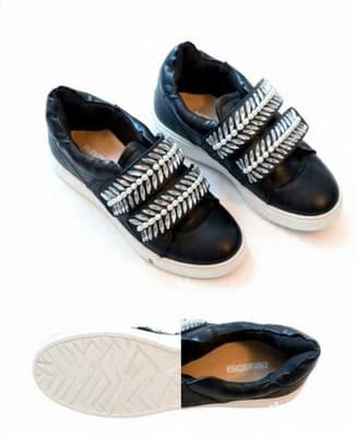 DIVANIV Men's Black Leather Hook & Loop Embellished Beaded Casual Sneaker 8.5 - Thumbnail 2