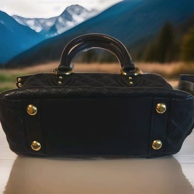 Marc Jacobs Black Quilted Satchel Gold Hardware Front Pocket Double Handles - Thumbnail 3