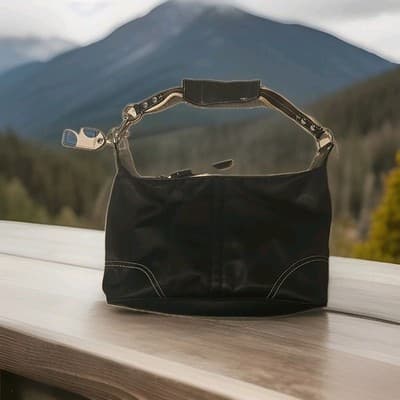 Coach Black Shoulder Bag Silver Hardware Bag Charm Zipper Accent Inner Pockets - Thumbnail 2