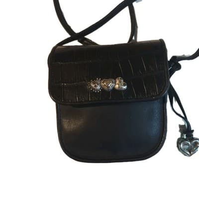 Brighton Black Crossbody Bag Heart Charm Magnetic Closure Inner Pockets Silver - Thumbnail 2