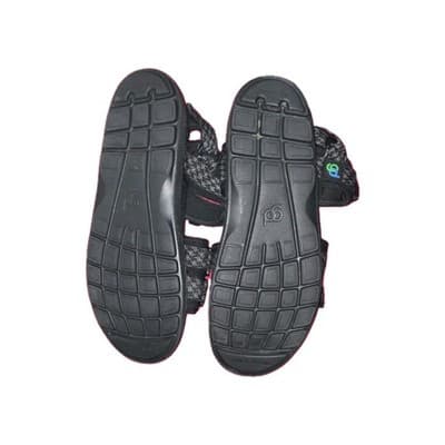 Men's Black Slide Sandals Hook & Loop Adjustable Multi-Strap Rubber Geometric - Thumbnail 2
