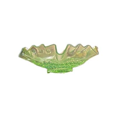 Northwood Green Ruffled Carnival Glass Stippled Bowl - Vintage - Thumbnail 3
