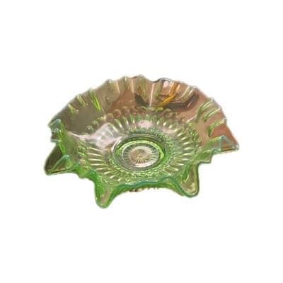 Northwood Green Ruffled Carnival Glass Stippled Bowl - Vintage - Image 1