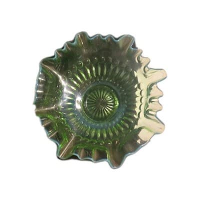 Northwood Green Ruffled Carnival Glass Stippled Bowl - Vintage - Thumbnail 4