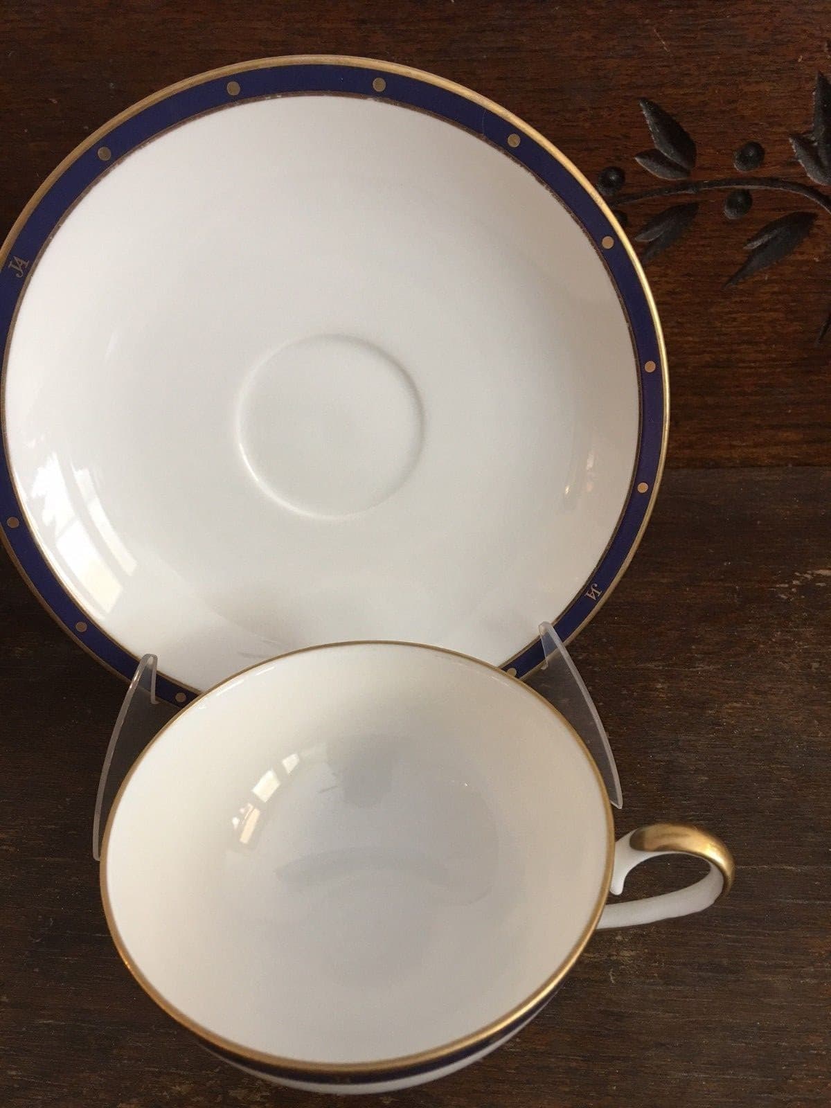 Jun Ashida Cup & Saucer Maebata Japan Blue Gold White - Image 1