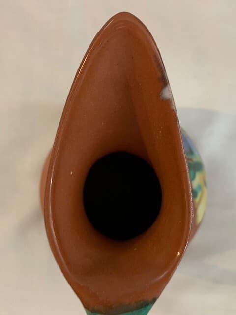 F Guerrero G Mexico Terracotta Hand Painted Glazed Flowers Pitcher Candle Holder - Thumbnail 7