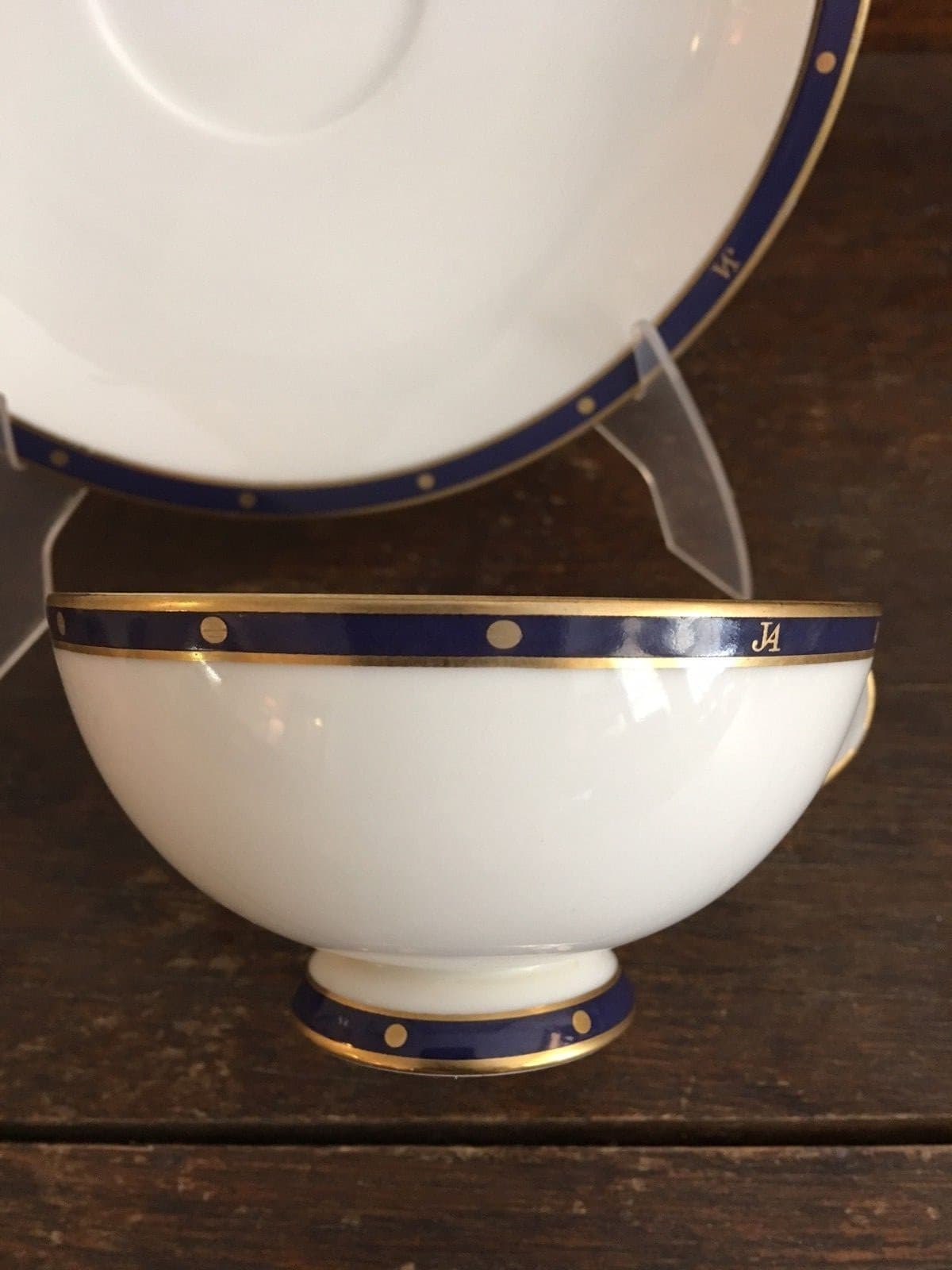 Jun Ashida Cup & Saucer Maebata Japan Blue Gold White - Thumbnail 2