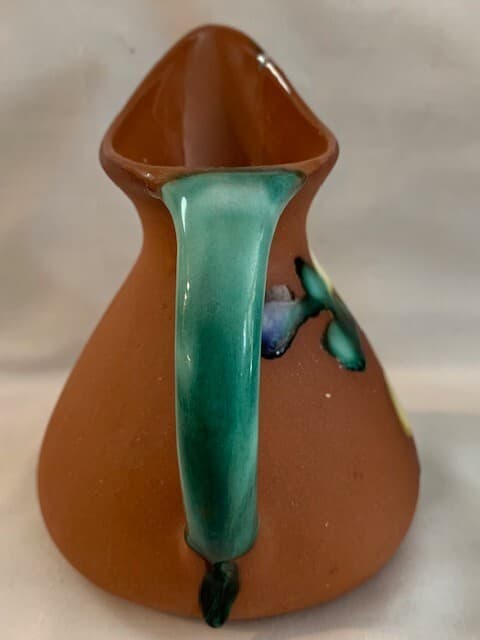 F Guerrero G Mexico Terracotta Hand Painted Glazed Flowers Pitcher Candle Holder - Thumbnail 5