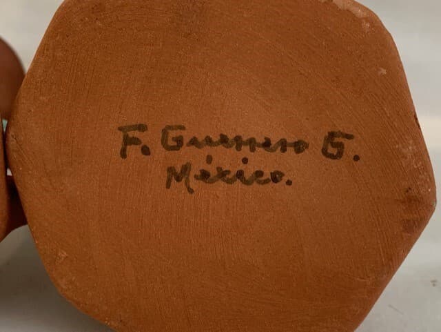F Guerrero G Mexico Terracotta Hand Painted Glazed Flowers Pitcher Candle Holder - Thumbnail 12