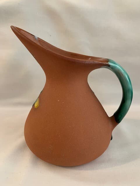F Guerrero G Mexico Terracotta Hand Painted Glazed Flowers Pitcher Candle Holder - Thumbnail 4
