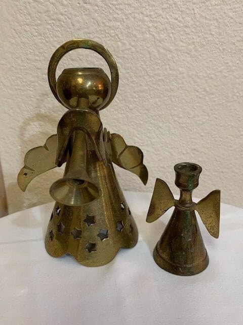 Set of 2 Brass Angel Candle Holders Trumpet Christmas - Image 1