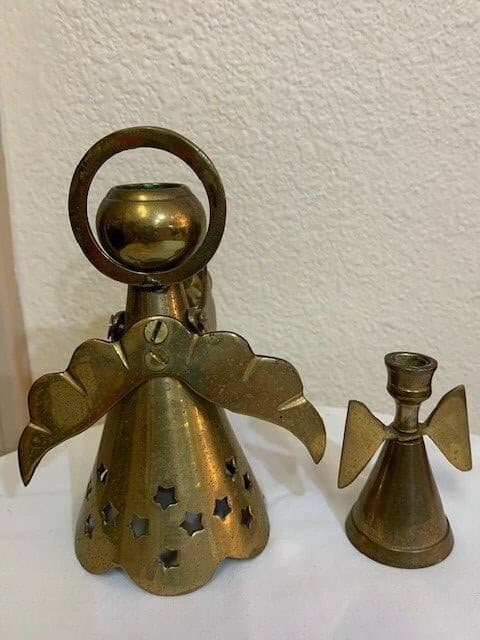 Set of 2 Brass Angel Candle Holders Trumpet Christmas - Thumbnail 3