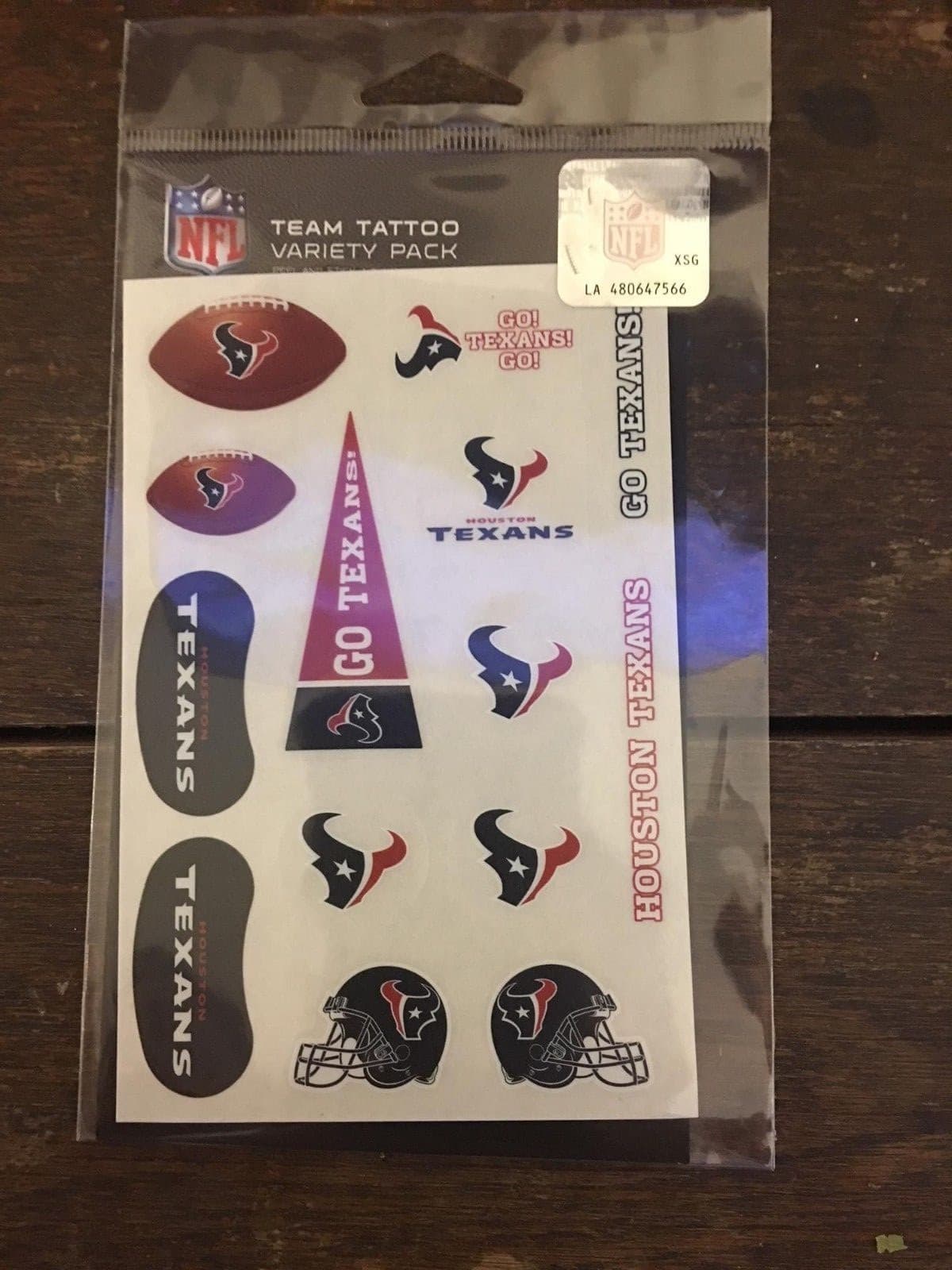 Houston Texans Tattoo Variety Pack & Metal Auto Emblem Helmet Peel & Stick NFL - Thumbnail 2