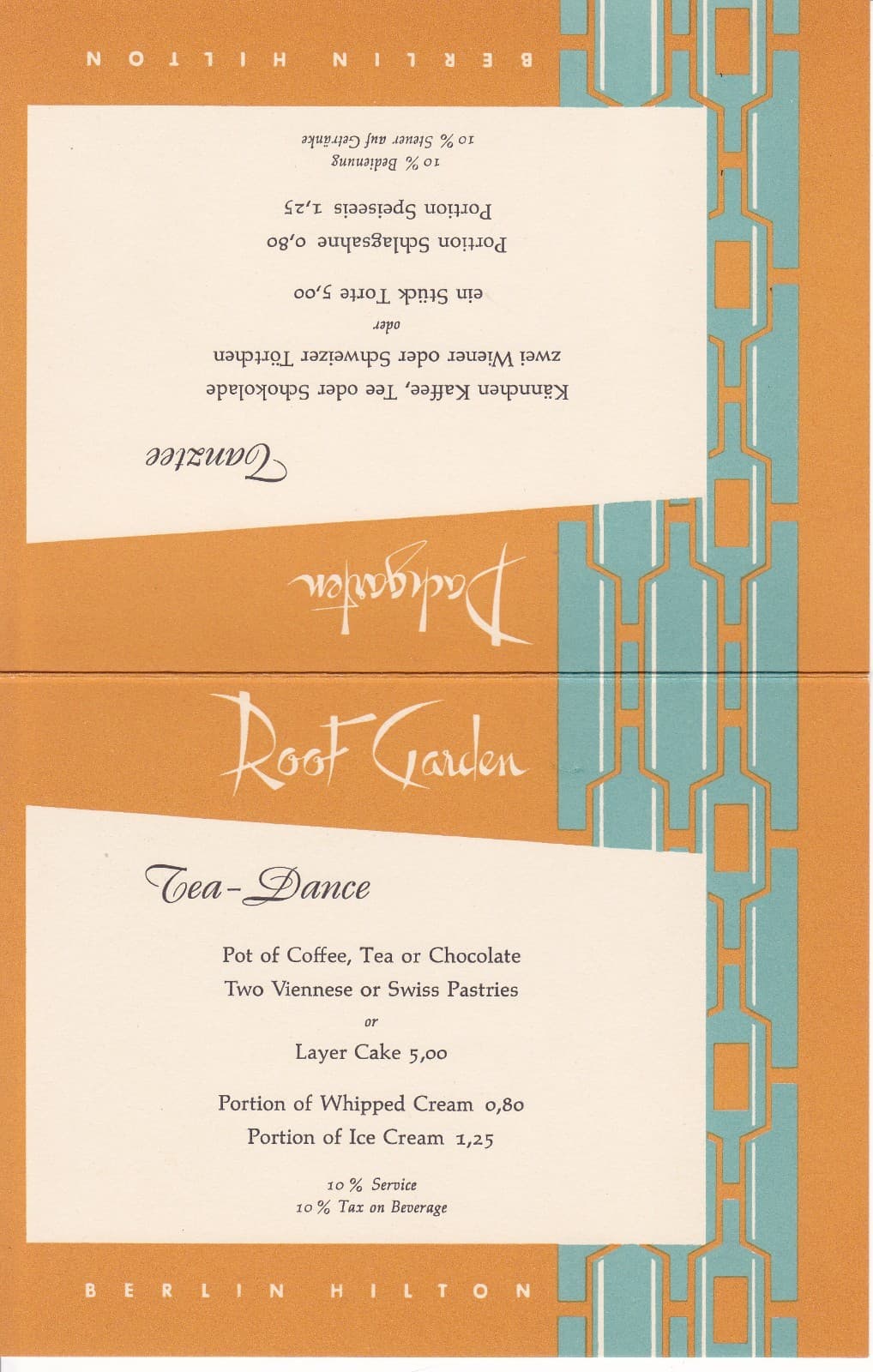 Roof Garden Berlin Hilton Menu & table tent 1959 German/English Dachgarten - Thumbnail 4