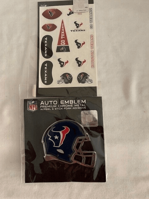 Houston Texans Tattoo Variety Pack & Metal Auto Emblem Helmet Peel & Stick NFL - Image 1