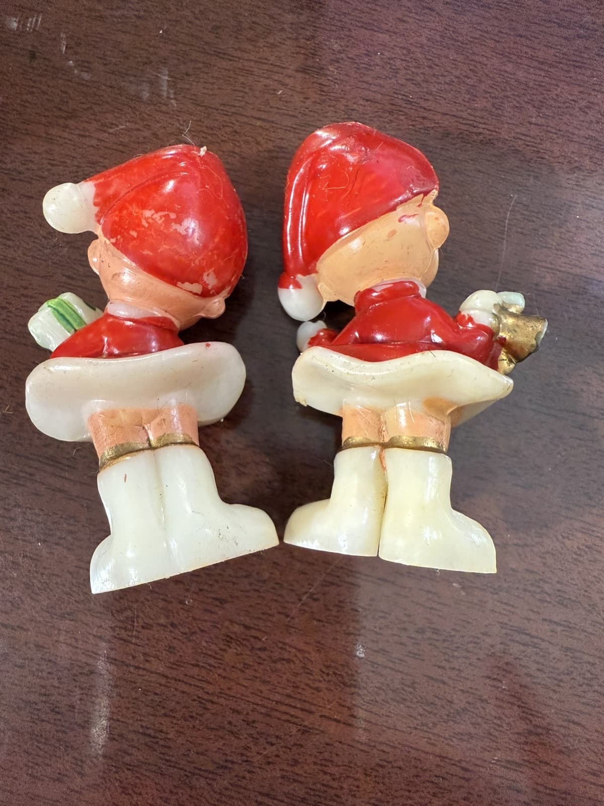 60s Kitschy Elf Girls Christmas Figurines Miniature Pixie Celluloid Set Of 2 - Thumbnail 3