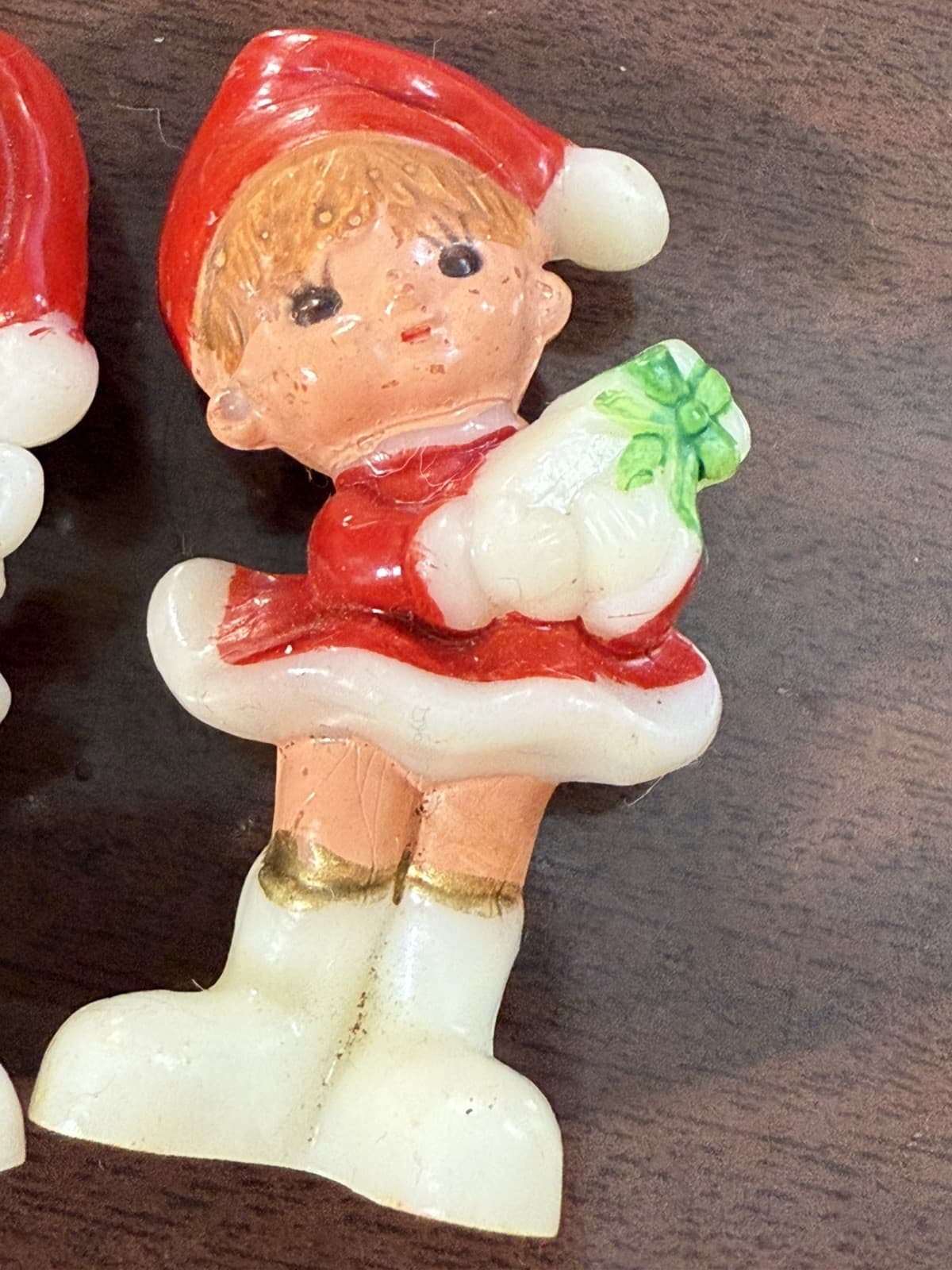 60s Kitschy Elf Girls Christmas Figurines Miniature Pixie Celluloid Set Of 2 - Thumbnail 5